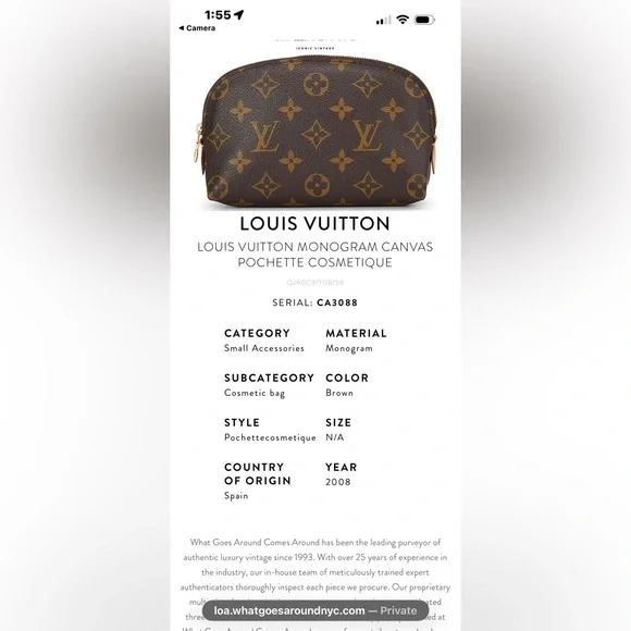 Vintage Louis Vuitton Monogram Canvas Cosmetic Pouch - Picture 3 of 17